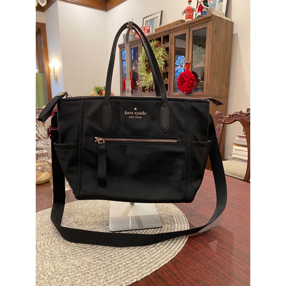 LIKE NEW - Kate Spade New York Black Nylon Tote Bag Crossbody Gold Hardware